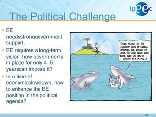 The Political Challenge
 EE

needsstronggovernment
support,
 EE requires a long-term
vision: how governments
in place for only 4–5
yearscan impose it?
 In a time of
economicslowdown, how
to enhance the EE
position in the political
agenda?
67

 