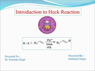 Introduction to Heck Reaction
Presented By:-
Harbansh Singla
Presented To:-
Dr. Surender Singh
 