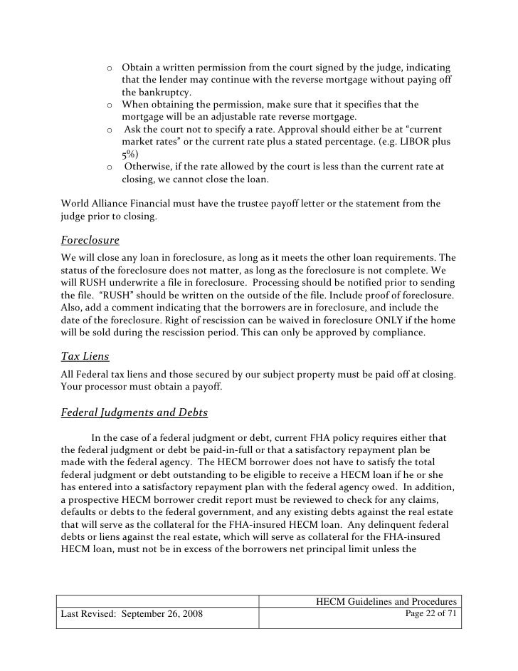 reverse mortgage hecm loan guidelines and procedures mortgage payoff letter