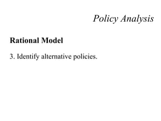 Rational Model
3. Identify alternative policies.
Policy Analysis
 