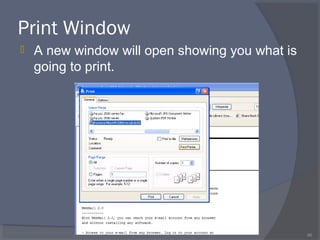 Print Window
 A new window will open showing you what is
going to print.
46
 