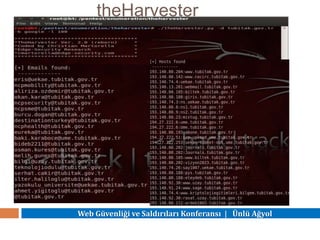 Web Güvenliği ve Saldırıları Konferansı | Ünlü Ağyol
theHarvester
 