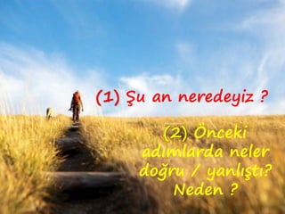 (1) Şu an neredeyiz ?
(2) Önceki
adımlarda neler
doğru / yanlıştı?
Neden ?
 