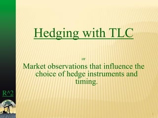Hedging with TLC
                  or
Market observations that influence the
   choice of hedge instruments and
               timing.


                                         1
 