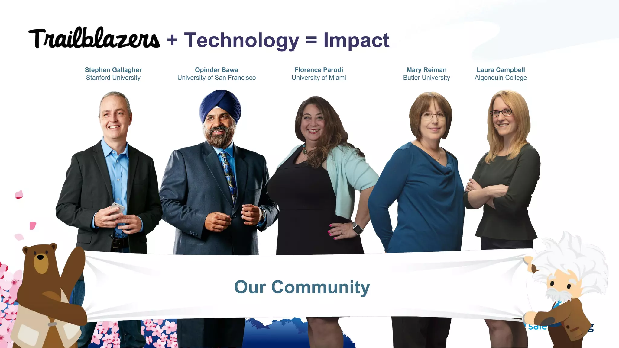 + Technology = Impact
Opinder Bawa
University of San Francisco
Laura Campbell
Algonquin College
Mary Reiman
Butler University
Stephen Gallagher
Stanford University
Florence Parodi
University of Miami
Our Community
 