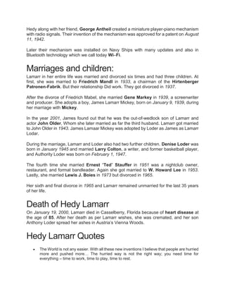 HedyHedy Lamarr: Bio, Actress, Marriage & Inventor of Wifi PDF