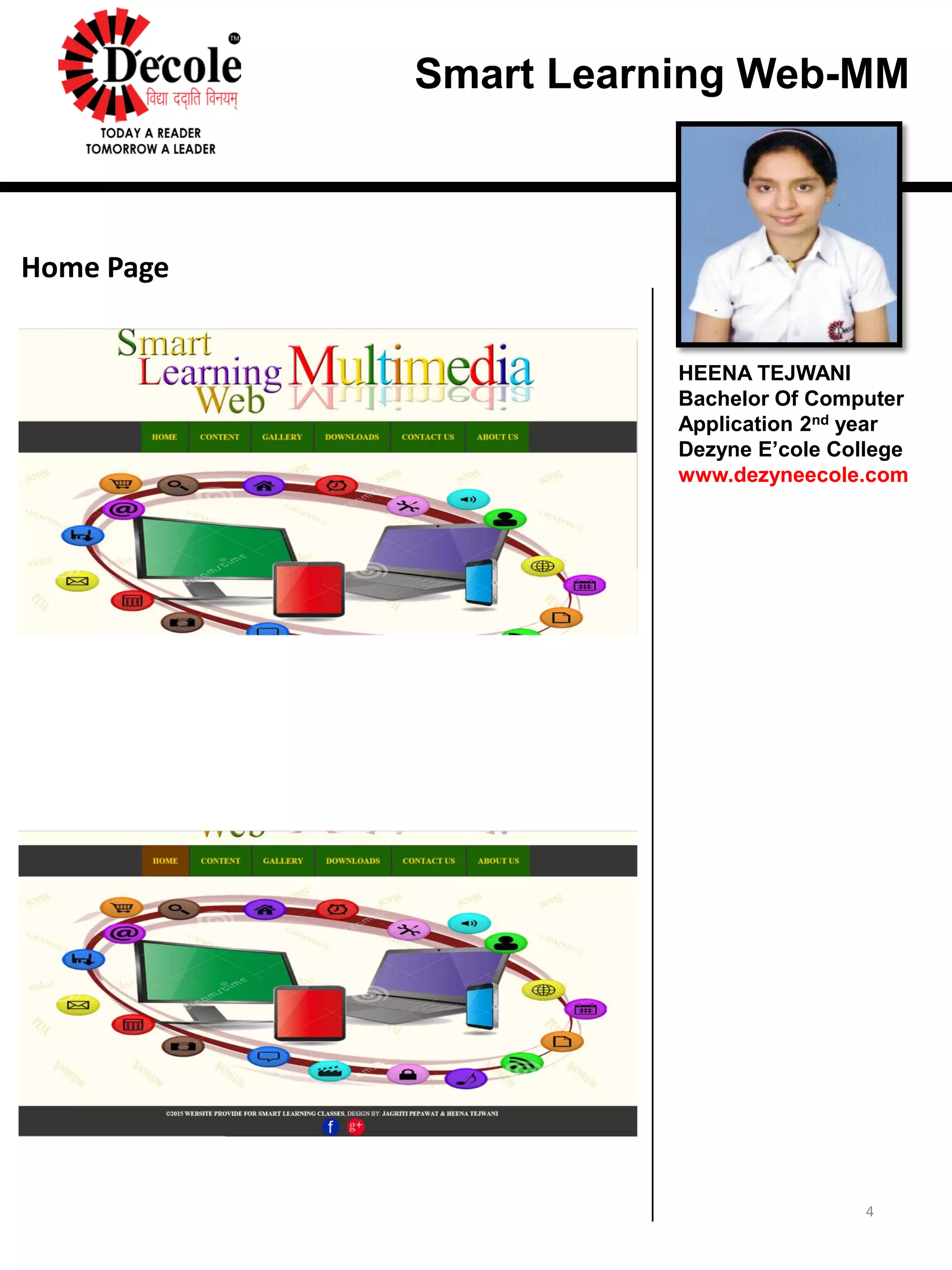 Heena Tejwani Project On HTML and CSS ,Final Year BCA ,Dezyne E'cole ...