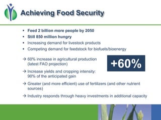 Achieving Food Security
 Feed 2 billion more people by 2050
 Still 850 million hungry
 Increasing demand for livestock ...