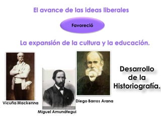 El avance de las ideas liberales La expansión de la cultura y la educación. Favoreció Desarrollo de la Historiografía. 