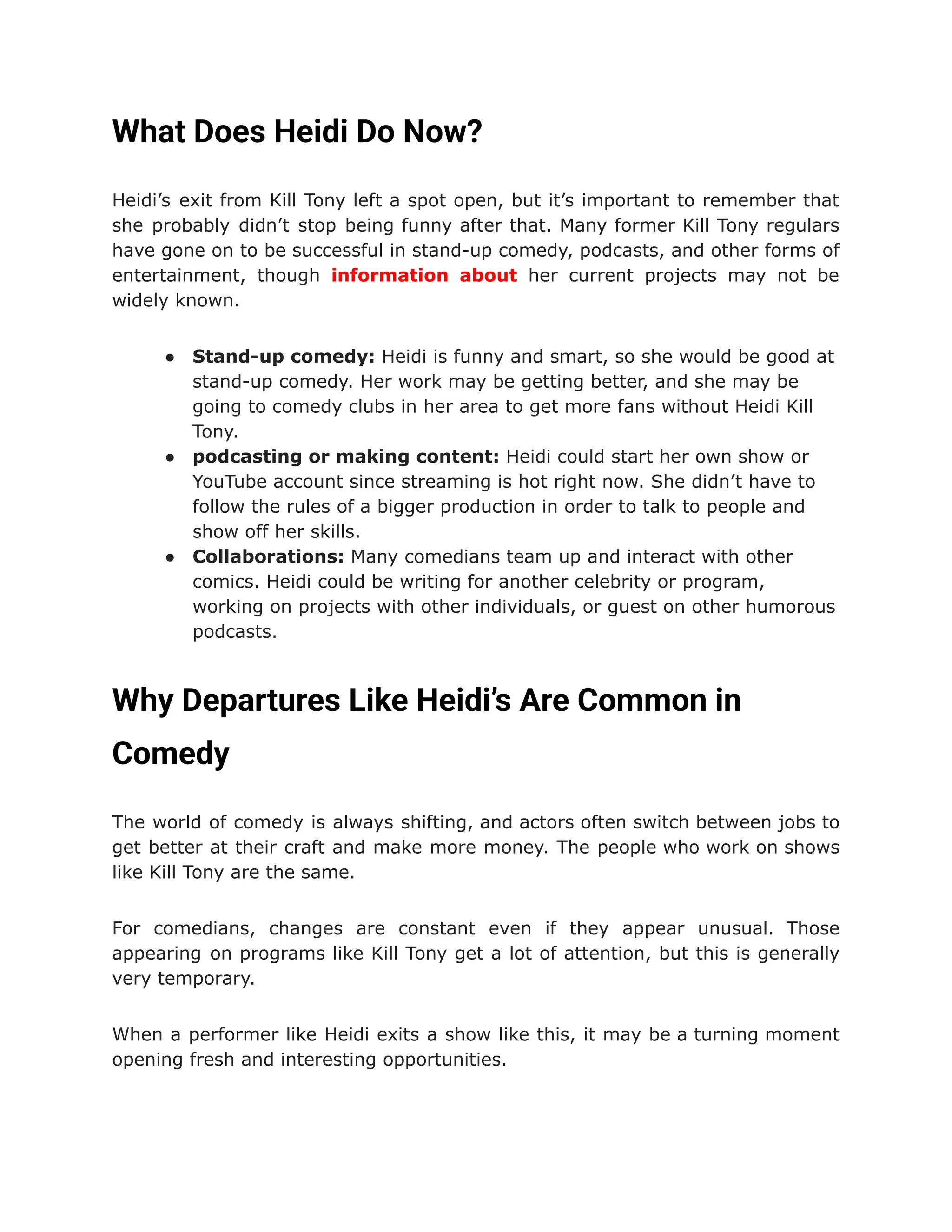 The Impact of Heidi Kill Tony on Comedy and Heidi Departure PDF
