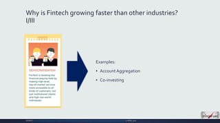 Why is Fintech growing faster than other industries?
I/III
SOURCE: HTTPS://WWW.DEALSUNNY.COM/BLOG/FINTECH-DIGITALLY-DISRUP...
