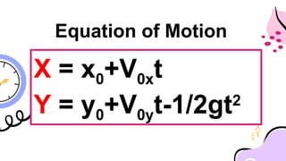 X = x0+V0xt
Y = y0+V0yt-1/2gt2
Equation of Motion
 