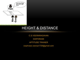 C.S.VEERARAGAVAN
SIXPHRASE
APTITUDE TRAINER
sixphrase.veeraa1729@gmail.com
HEIGHT & DISTANCE
 