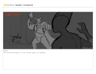 Notes
360 around Heimdall as he throws axes at zombies.
Heimdall storyboards
 