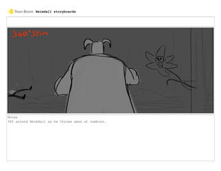 Notes
360 around Heimdall as he throws axes at zombies.
Heimdall storyboards
 