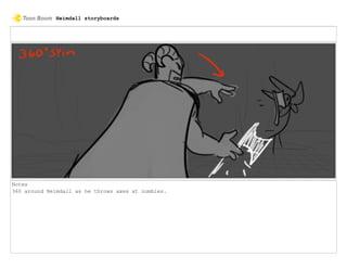 Notes
360 around Heimdall as he throws axes at zombies.
Heimdall storyboards
 