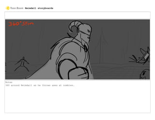 Notes
360 around Heimdall as he throws axes at zombies.
Heimdall storyboards
 