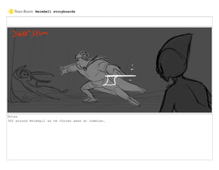 Notes
360 around Heimdall as he throws axes at zombies.
Heimdall storyboards
 