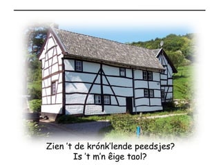 Zien ’t de krónk’lende peedsjes? Is ’t m’n êige taol?   