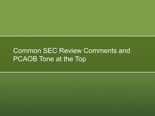 Common SEC Review Comments and
PCAOB Tone at the Top
 