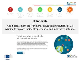 HEInnovate
A self-assessment tool for higher education institutions (HEIs)
wishing to explore their entrepreneurial and innovative potential
 