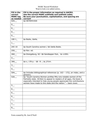 Heinz MARC Records Example 1 | PDF