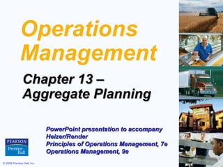 Operations
             Management
               Chapter 13 –
               Aggregate Planning

                             PowerPoint presentation to accompany
                             Heizer/Render
                             Principles of Operations Management, 7e
                             Operations Management, 9e
© 2008 Prentice Hall, Inc.                                             13 – 1
 