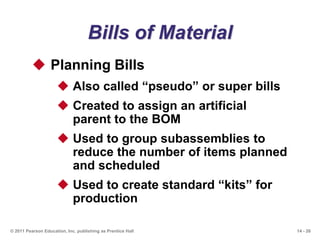 14 - 26© 2011 Pearson Education, Inc. publishing as Prentice Hall
Bills of Material
 Planning Bills
 Also called “pseudo...
