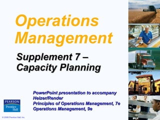 Operations
             Management
               Supplement 7 –
               Capacity Planning

                             PowerPoint presentation to accompany
                             Heizer/Render
                             Principles of Operations Management, 7e
                             Operations Management, 9e
© 2008 Prentice Hall, Inc.                                             S7 – 1
 