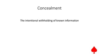 Concealment
The intentional withholding of known information
 
