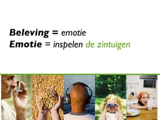 Beleving =  emotie Emotie  = inspelen  de zintuigen 