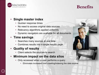 Surface vs. Deep Web SearchDeep Web FS Examples:www.completeplanet.com - 70,000+ searchable DBs & specialty search engineswww.science.gov-federates U.S. federal agency science informationhttp://imlsdcc.grainger.uiuc.edu/ - Institute of Museum & Library Services (IMLS) - Digital Collections & Content w/descriptions of digital resources developed by IMLS granteesSource: Juanico-Environmental Consultants, Ltd.