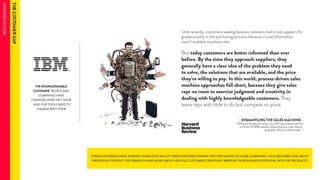 THE KNOWLEDGEABLE 
CUSTOMER PEOPLE AND 
COMPANIES HAVE 
CHANGED HOW THEY SHOP 
- AND OUR TOOLS NEED TO 
CHANGE WITH THEM 
IN B2B CUSTOMERS HAVE ALREADY COMPLETED 60% OF THEIR CUSTOMER JOURNEY BEFORE TALKING TO SOME COMPANIES. SALES BECOMES LESS ABOUT 
PRESENTING PRODUCT INFORMATION AND MORE ABOUT HELPING CUSTOMERS CREATIVELY IMPROVE THEIR BUSINESS POTENTIAL WITH THE PRODUCTS. 
 
