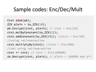 Learning	
  With	
  Errors
•  LWE-­‐AssumpFon	
  
•  Ring-­‐LWE:	
  use	
  a	
  polynomial	
  ring	
  instead	
  
11
[On	
  lajces,	
  learning	
  with	
  errors,	
  random.	
  Regev	
  2005	
  ]
 