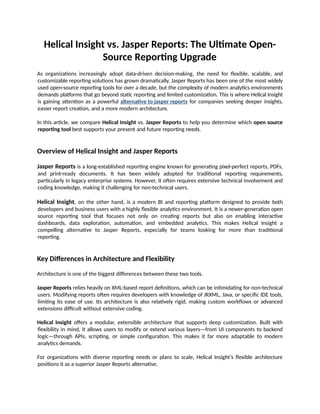 Helical Insight vs. Jasper Reports The Ultimate Open-Source Reporting ...