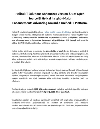 Helical IT Solutions Announces Version 6.1 of Open Source BI Helical ...