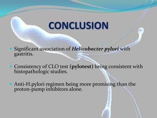 INCIDENCE OF HELICOBACTER PYLORI IN PATIENTS WITH GASTRITIS | PPT