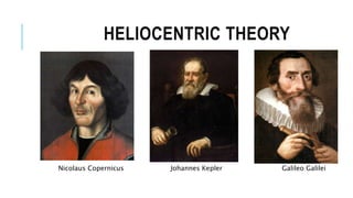 HELIOCENTRIC THEORY
Nicolaus Copernicus Johannes Kepler Galileo Galilei
 