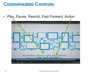 Customisable Controls

• Play, Pause, Rewind, Fast Forward, Action




20                   RealNetworks Confidential
 
