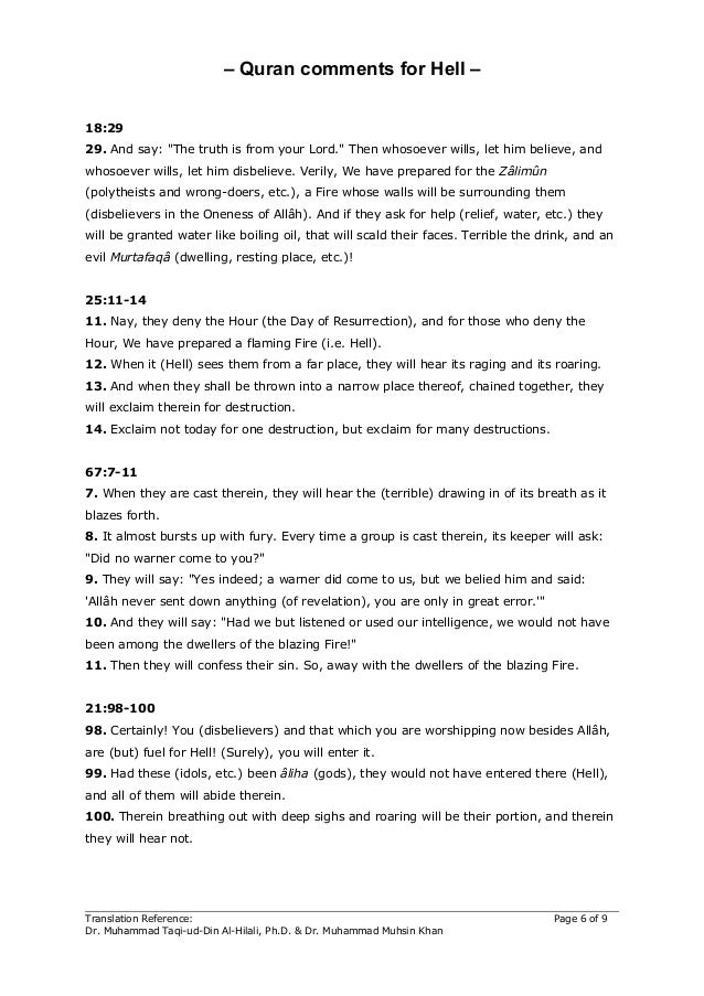 Hell Described In Quran