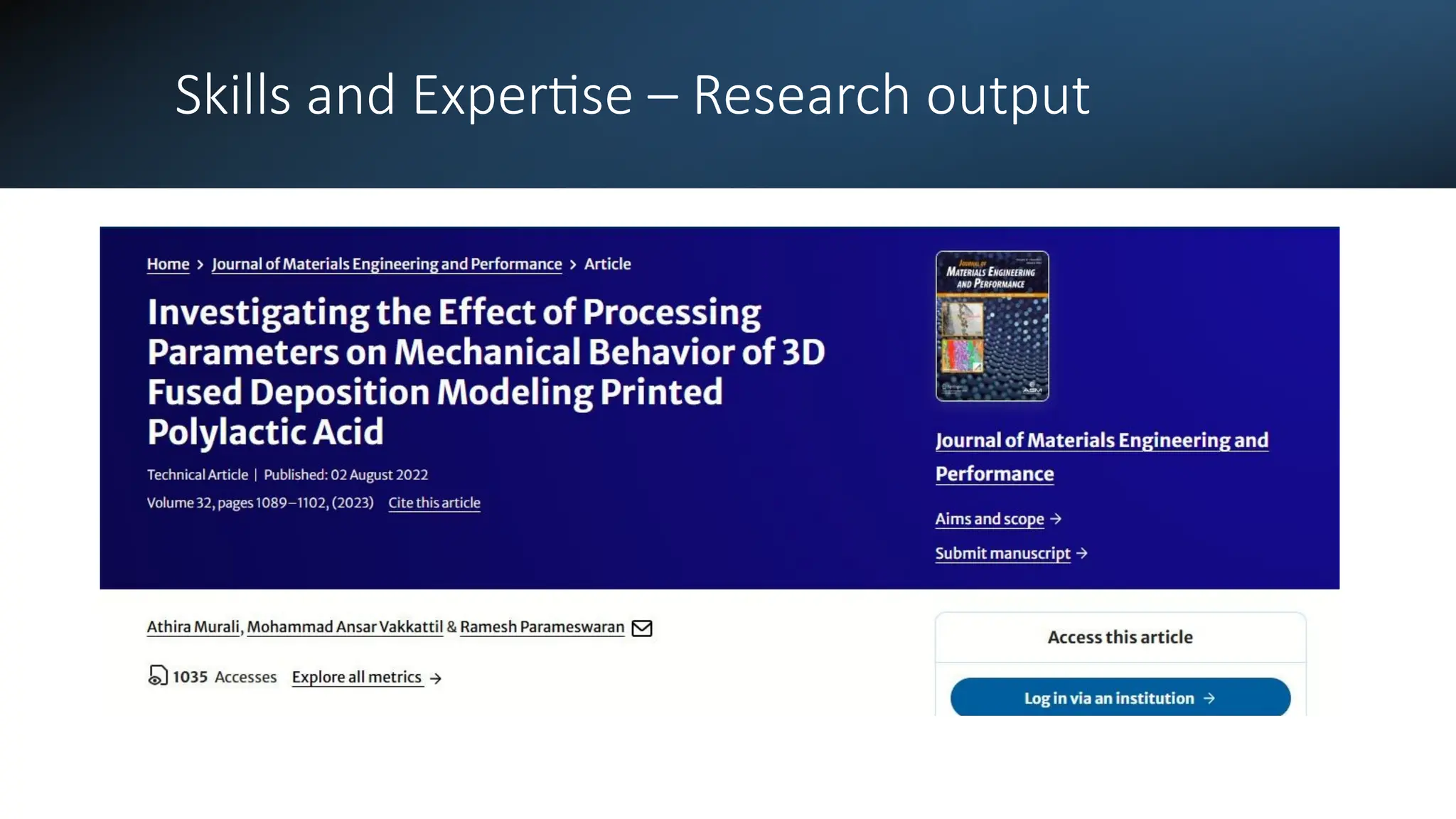 Skills and Expertise – Research output
 