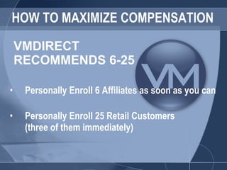 HOW TO MAXIMIZE COMPENSATION ,[object Object],[object Object],VMDIRECT  RECOMMENDS 6-25 