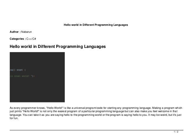 Hello world in Different Programming Languages