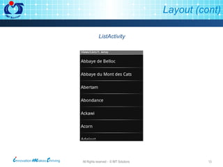 Layout (cont) ListActivity 