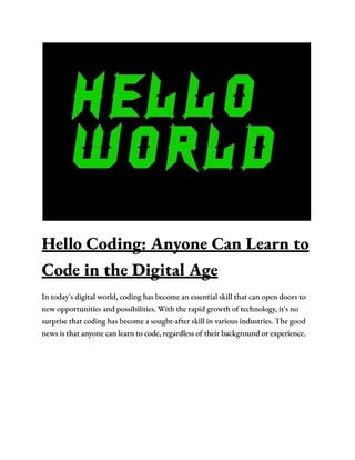 Hello Coding - Anyone Can Learn to Code Digital