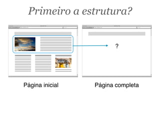 Googlehttp://domain.com
Web Page Title
Primeiro a estrutura?
Googlehttp://domain.com
Web Page Title
Página inicial
?
Página completa
 