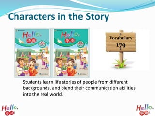 Characters in the Story
Students learn life stories of people from different
backgrounds, and blend their communication abilities
into the real world.
Vocabulary
179
 