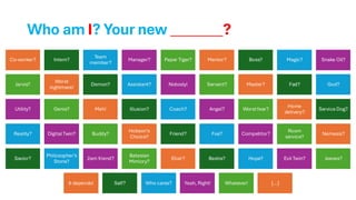 Who am I? Your new _______?
Co-worker? Intern?
Team
member?
Manager? Paper Tiger? Mentor? Boss? Magic? Snake Oil?
Jarvis?
Worst
nightmare!
Demon? Assistant? Nobody! Servant? Master? Fad? God?
Utility? Genie? Meh! Illusion? Coach? Angel? Worst fear?
Home
delivery?
Service Dog?
Reality? Digital Twin? Buddy?
Hobson’s
Choice?
Friend? Foe? Competitor?
Room
service?
Nemesis?
Savior?
Philosopher’s
Stone?
2am friend?
Batesian
Mimicry?
Elixir? Bestie? Hope? Evil Twin? Jeeves?
It depends! Self? Who cares? Yeah, Right! Whatever! […]
 