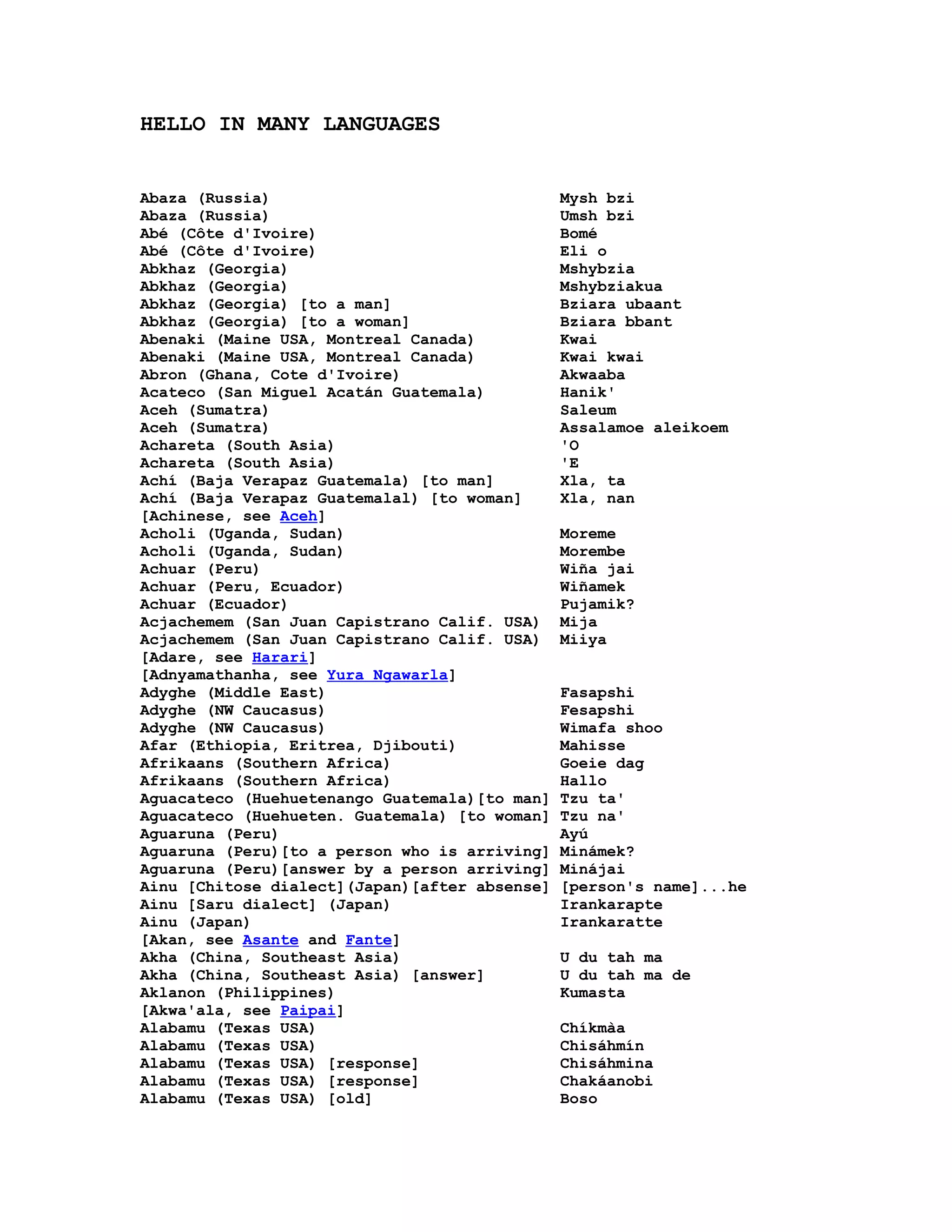 Hello In Many Languages