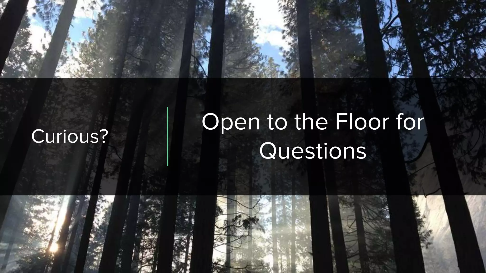Curious?
Open to the Floor for
Questions
 